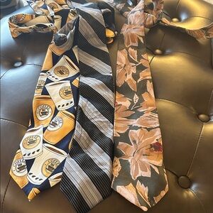 Three Patterned Men's Ties - Coffee Cup, Striped, Floral